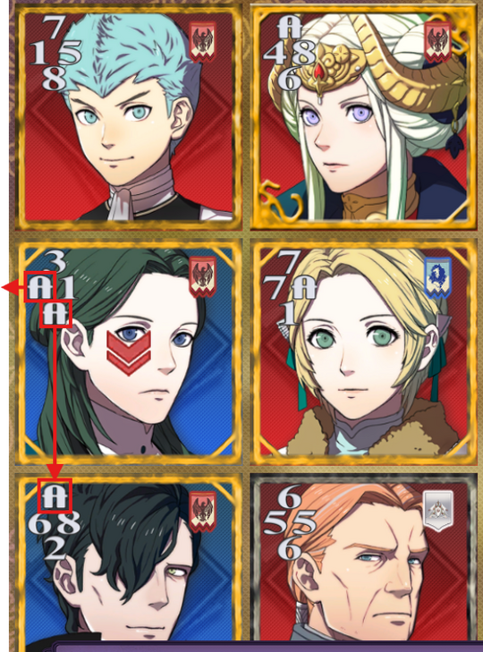 A screenshot of six Triangle Attack cards. Their adjacent ATKs, as well as the border's adjacent ATK, are compared to show that they're equal.